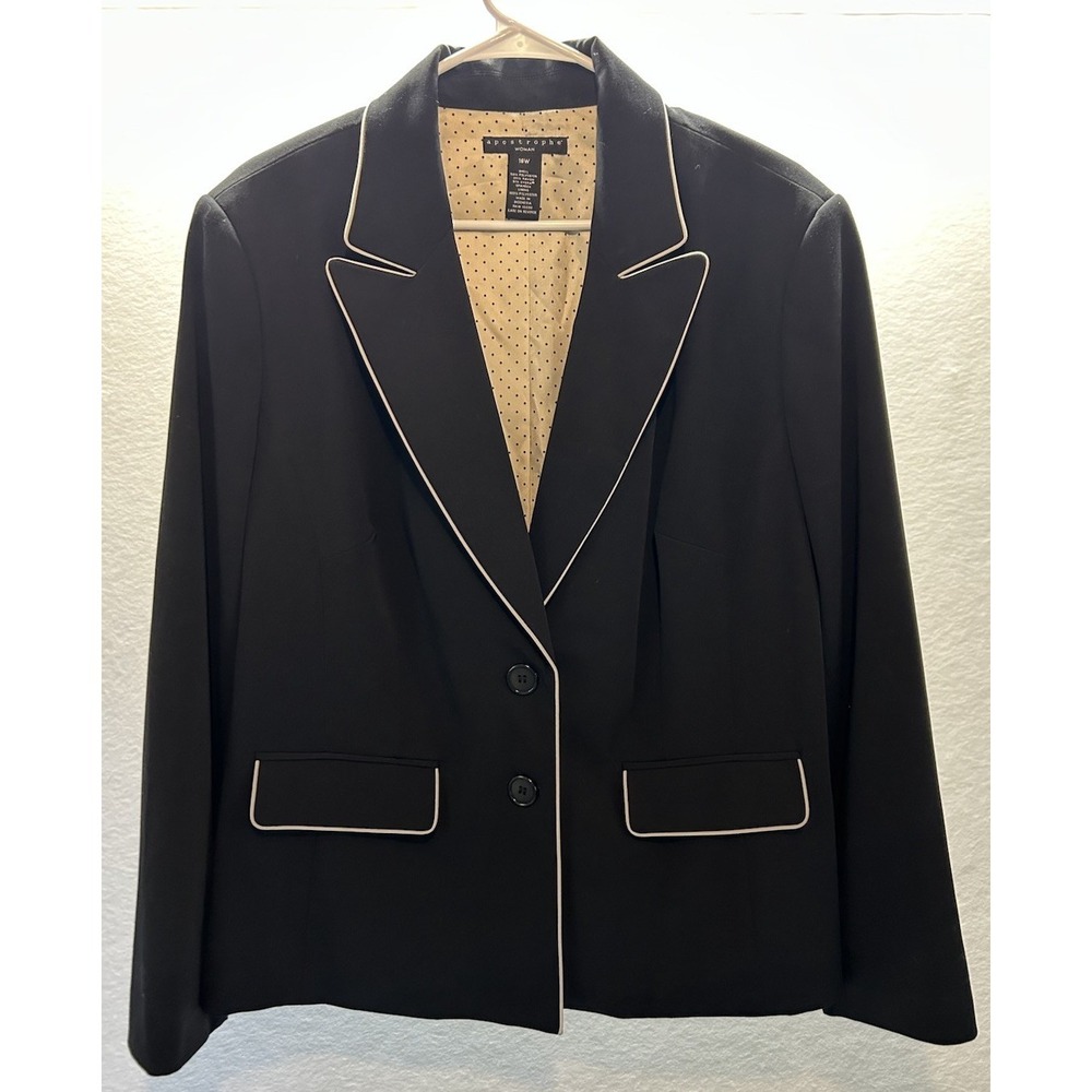 Apostrophe Women's‎ 18W Black Blazer Gray Trim 2 Button EUC